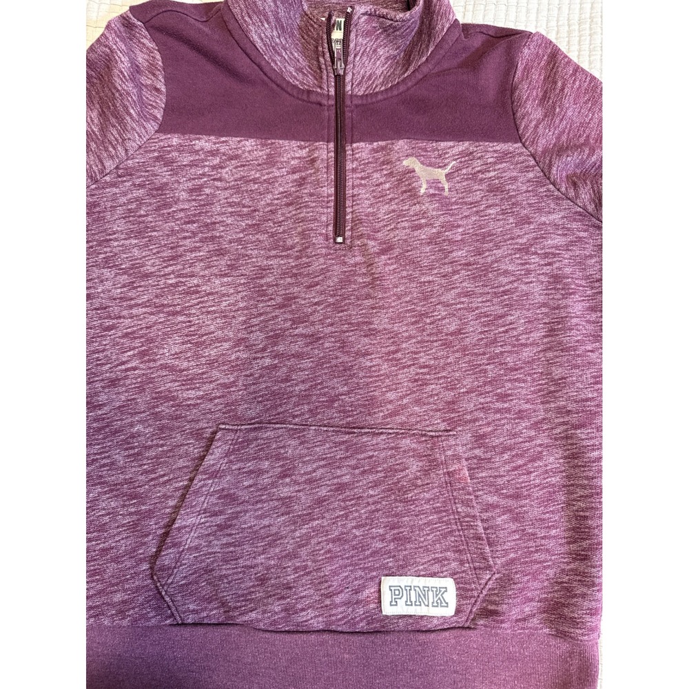 PINK Victoria's Secret Womens Small Plum Purple Marled Quarter Zip Pullover Logo